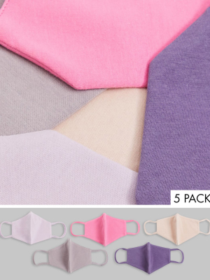 Asos Design 5 Pack Organic Cotton Triple Layer Jersey Face Covering In Lilac And Pink