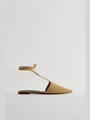 Tied Leather T-bar Mules