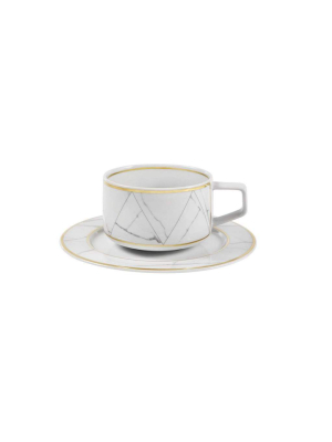 Vista Alegre Carrara Marble Chevron Tea Cup & Saucer