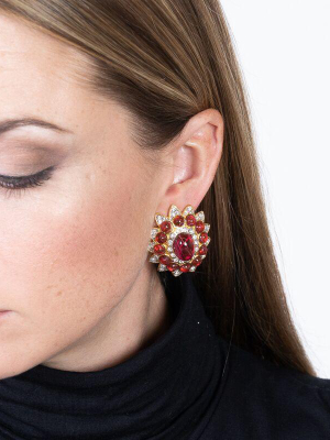 Flawed Ruby Center Clip Earrings