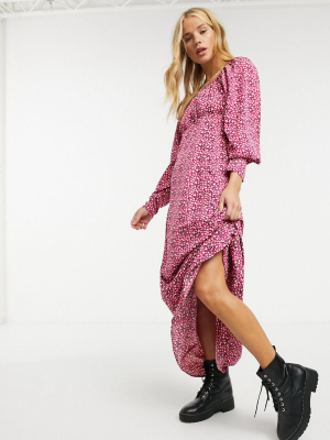 Vero Moda Maxi Dress With Ruched Bust In Pink Polkadot Print