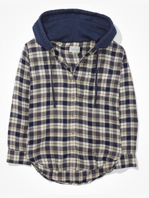 Ae Plaid Hooded Flannel Shirt