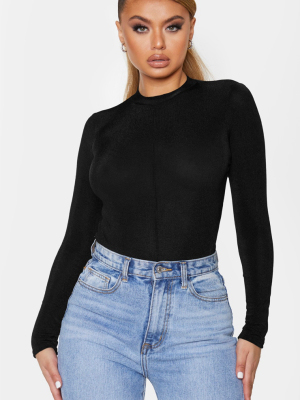 Black Acetate Slinky High Neck Bodysuit