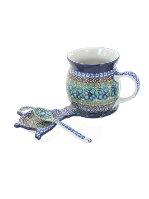 Blue Rose Polish Pottery Mardi Gras Mug & Saucer Gift Set