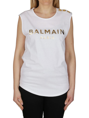 Balmain Logo Printed Button Detail Tank Top