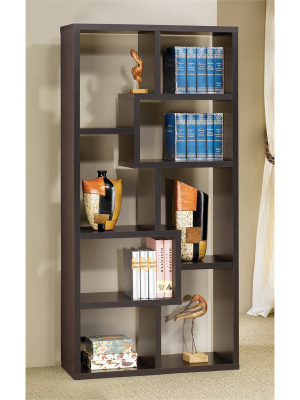 Asymmetrical Bookcase In Cappuccino Brown - Bowery Hill