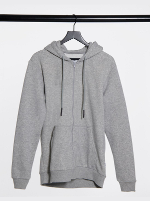 Only & Sons Zip Through Hoodie In Light Gray