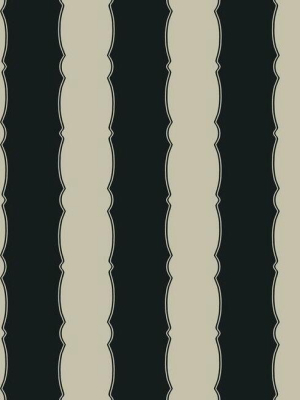 Scalloped Stripe Wallpaper In Black From The Grandmillennial Collection By York Wallcoverings