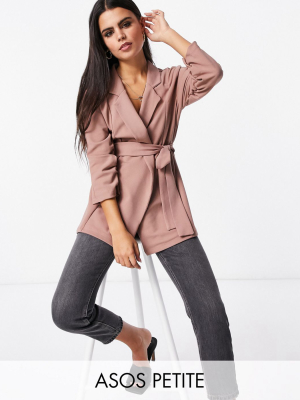 Asos Design Petite Jersey Wrap Suit Blazer In Blush