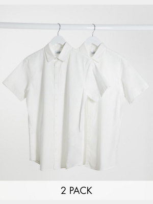 Jack & Jones 2 Pack Short Sleeve Shirts With Stretch In White