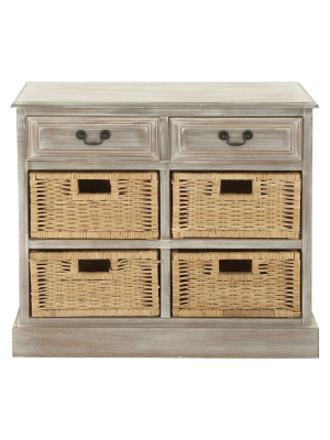 Wood Storage Accent Chest 4 Wicker Basket Drawers Taupe - Olivia & May