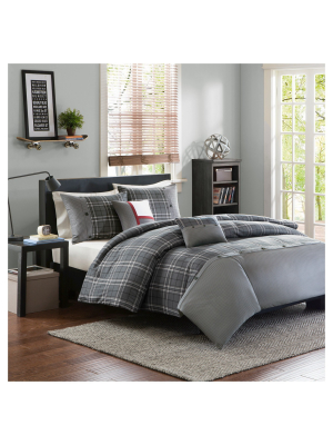 Gray Chet Plaid Print Button Multiple Piece Duvet Set