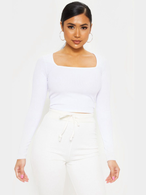 Petite White Square Neck Ribbed Long Sleeve...