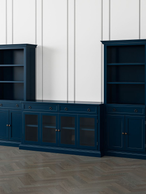 Cameo Indigo 3-piece Glass Door Entertainment Center With Storage Bookcases