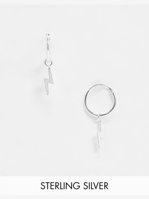 Kingsley Ryan Exclusive Hoop Earrings In Sterling Silver With Lightning Bolt Charm