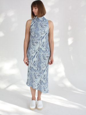 Cowl Bias Dress Marble Print