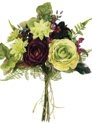 Sullivans Artificial Ranunculus, Dahlia And Berry Bush 15"h Green