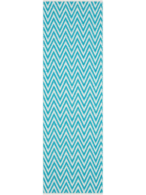 Montauk Chevron Turquoise/ivory Runner Rug