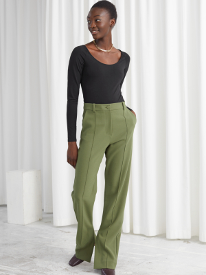 Straight High Waist Slit Trousers