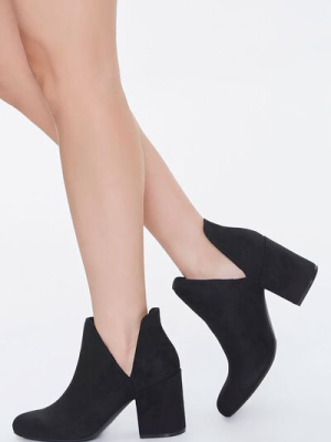 Faux Suede Notched Block Heel Booties