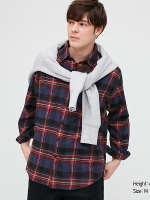Men Flannel Checked Long-sleeve Shirt