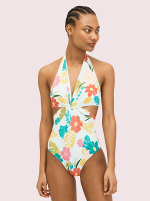 Tropical Floral Halter One-piece