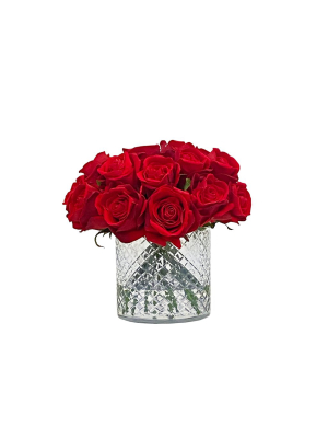 Red Roses In Cut-glass Vase