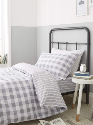 Check & Stripe Single Duvet Set In Grey 135 X 200cm