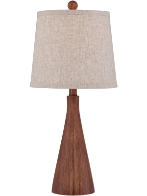 360 Lighting Mid Century Modern Accent Table Lamp Wood Cone Oatmeal Drum Shade For Living Room Family Bedroom Bedside Nightstand