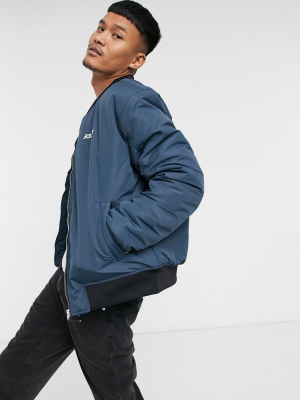 Nicce Fleet Bomber Jacket With Logo Back Print In Airforce Blue