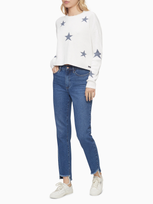 Stars Print Crewneck Cropped Sweater