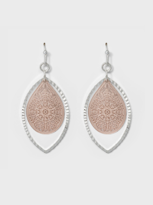 Leaf And Open Oval Earrings - A New Day™ Silver/rose Gold