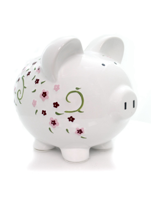 Bank 7.75" Large Shabby Chic Pig Bank Flowers Money Saving - Decorative Banks