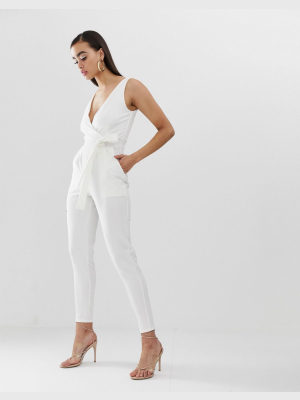 Outrageous Fortune Tie Waist Jumpsuit In White