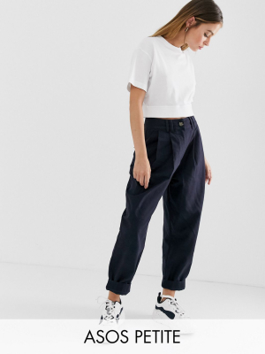 Asos Design Petite Ovoid Pleat Front Pegged Pants In Navy