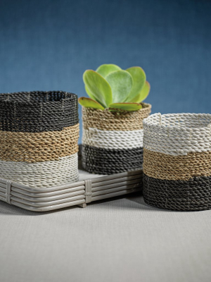 Monterey Seagrass Three-tone Baskets - Set Of 3