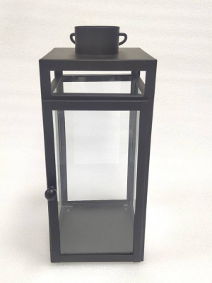 16" X 7" Decorative Metal Lantern Candle Holder Matte Black - Threshold™