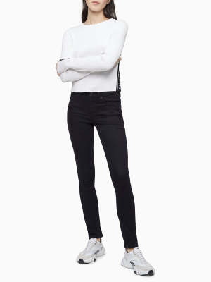 Skinny Fit Mid Rise Jet Black Denim Long Jeans