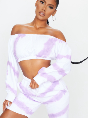 Lilac Tie Dye Long Sleeved Bardot Bandeau Sweat...