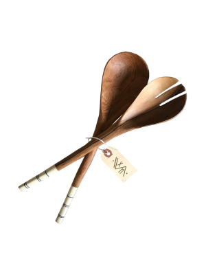 Olivewood And Bone Inlay Salad Servers