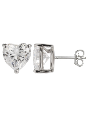 Women's Sterling Silver Heart Cut Cubic Zirconia Prong Set Stud Earrings - Clear (1/4")