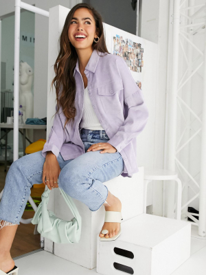 Stradivarius Corduroy Oversized Shirt In Lilac