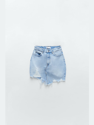 Ripped Denim Mini Skirt Trf