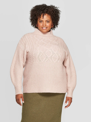 Women's Plus Size Cable Turtleneck Pullover Sweater - A New Day™