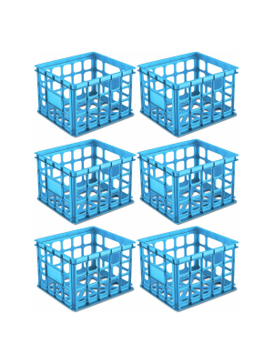 Sterilite 16924306 Stackable Heavy Duty Mini Plastic File Storage Crate Box, Blue Aquarium (6 Pack)