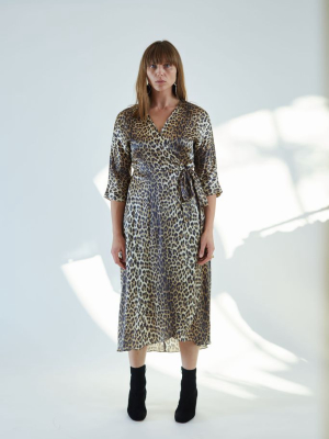 Georgia Wrap Dress Leopard Charmeuse