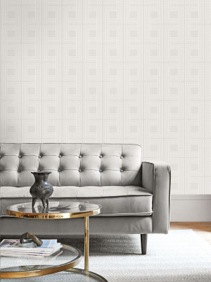 Interlocking Squares Wallpaper In Metallic Champagne And Off-white From The Casa Blanca Ii Collection By Seabrook Wallcoverings