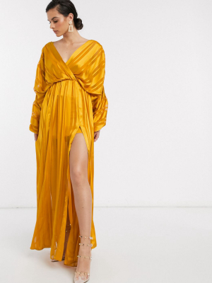 Asos Design Chain Insert Maxi Dress In Yellow Satin Stripe