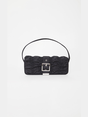 Black Ruched Silver Buckle Shoulder Bag