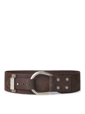 Antiqued Horseshoe-ring Leather Belt